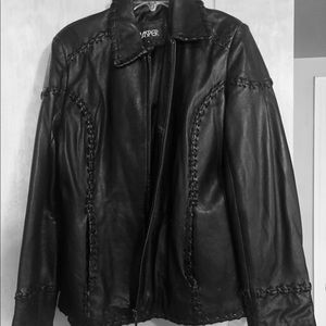 1990s VINTAGE LEATHER Jacket w/ Cross Stitching